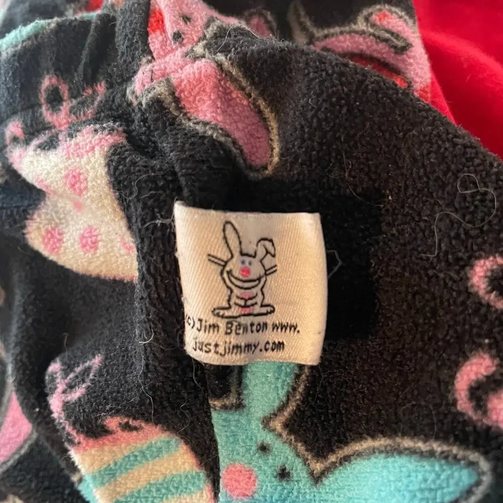 Vintage Y2K Happy Bunny Fleece Pajama Pants Jim Benton Just Jimmy Indie McBling